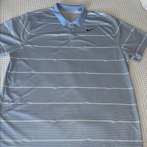 Nike Men’s XXL Light Blue and White Striped Polo Shirt